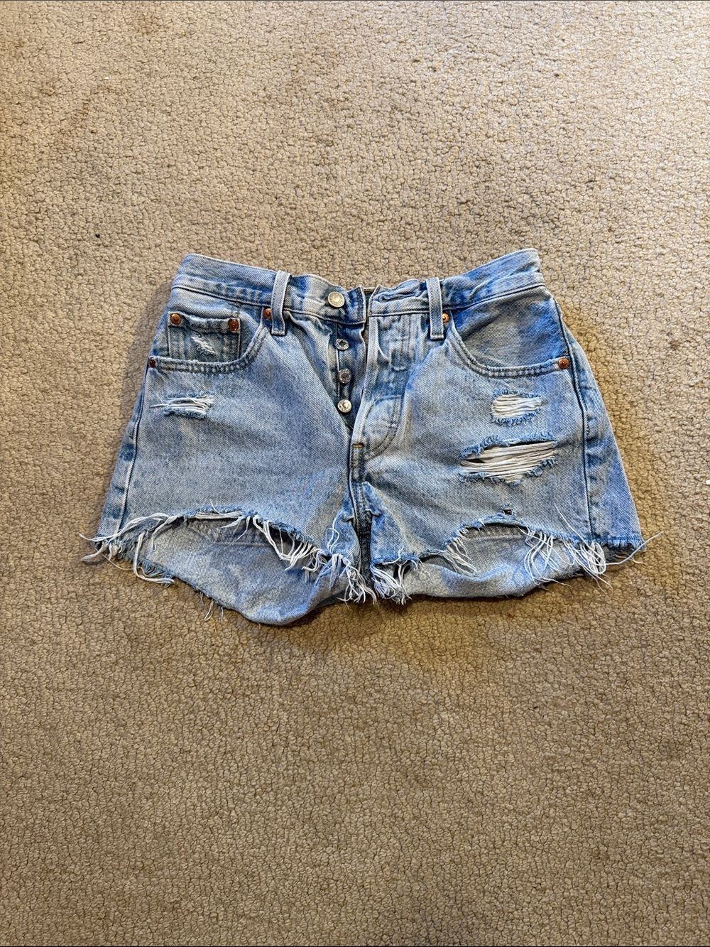 Levi's Premium 501 Light Blue Distressed High-Rise Cutoff Shorts | Women's 25